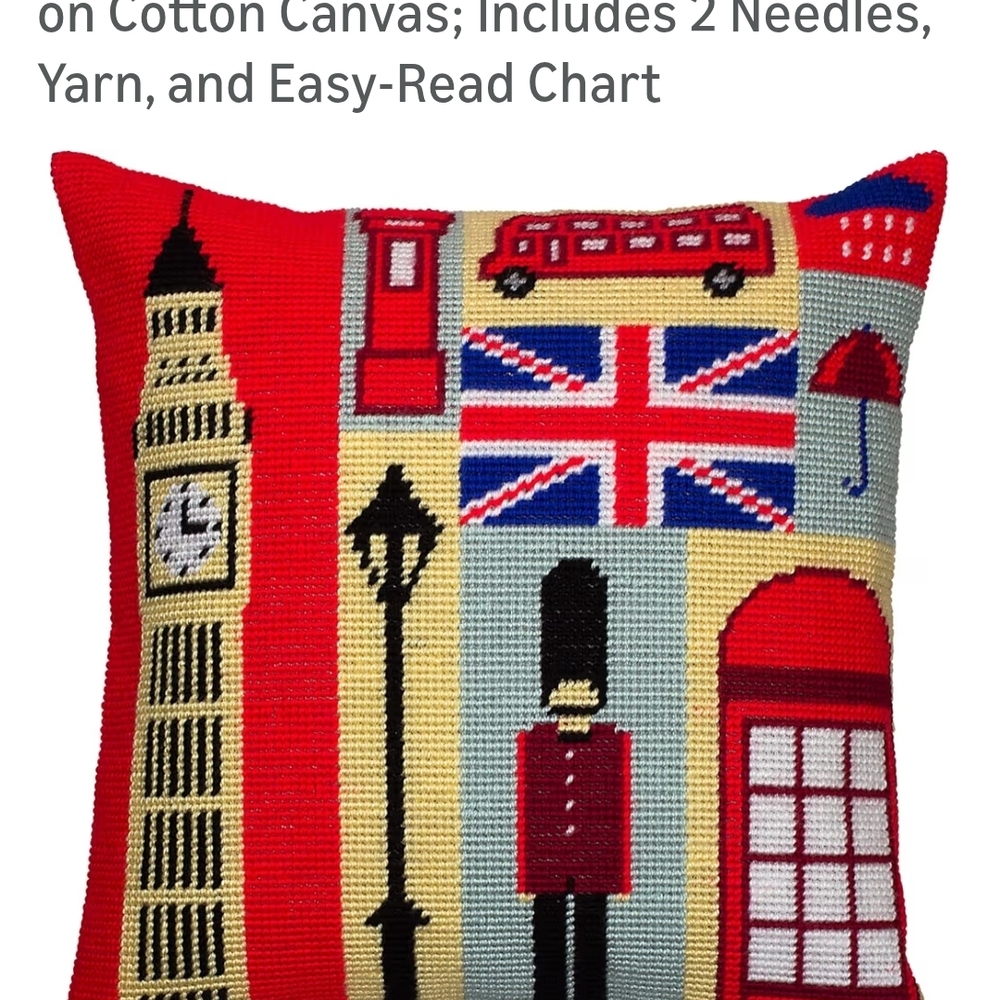London Themed Crosstitch Pillow Cover